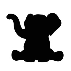 Black silhouette of a seated cute baby elephant