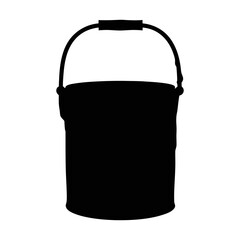 Silhouette of a dripping bucket of black paint, hanging from a metal hook isolated on transparent background © Flyillustrations