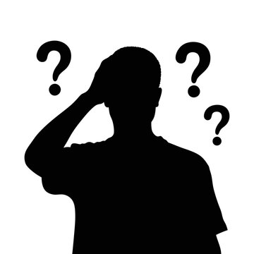 Silhouette of a confusion, person with question marks illustration