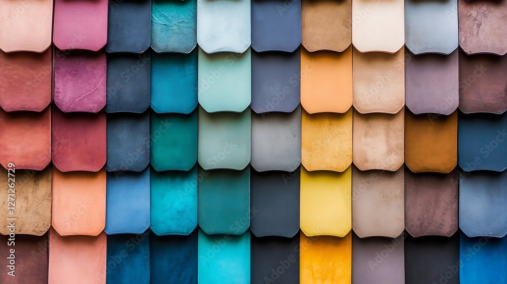 Poster colorful collection of textured tiles arranged in a visually striking pattern showcasing various hue