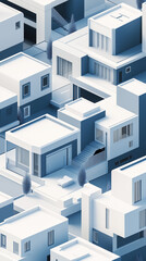 Fototapeta premium Geometric isometric shapes in neutral grays and blues with clean modern lines. Represents structure, professionalism, and design for property sales or architecture firms