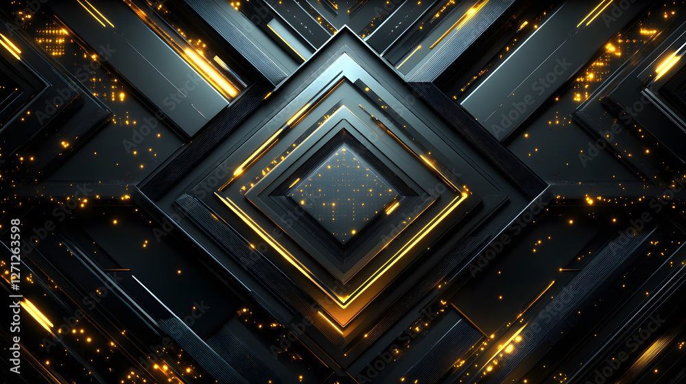 Aufkleber a modern abstract design featuring geometric shapes with glowing lines and a dark background, creati