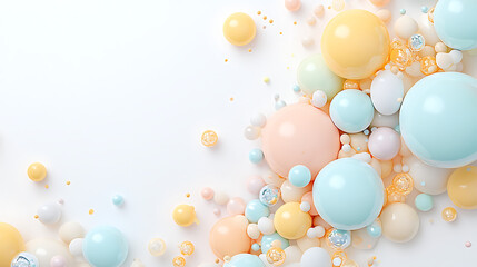 Pastel Spheres and Bubbles Playful Arrangement on White Backdrop Contemporary Visual 3D Rendering