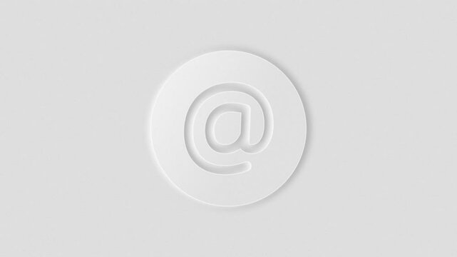 Clean at sign icon with light and dark neumorphism design. 4k animation, blur and shadows graphics, simple animations.