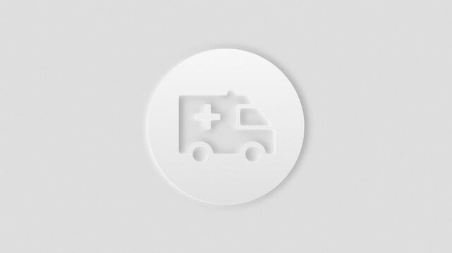 Clean ambulance icon with light and dark neumorphism design. 4k animation, blur and shadows graphics, simple animations.