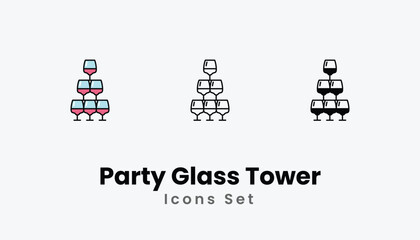 Party Glass Tower Icons thin line and glyph vector icon stock illustration