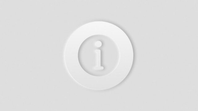 Clean info icon with light and dark neumorphism design. 4k animation, blur and shadows graphics, simple animations.
