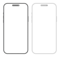 Gray and black mobile phone mockup devices. Set of two smartphones with blank screen for advertisement. Vector illustration