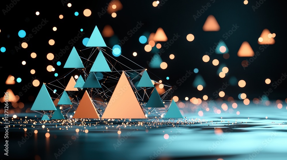 Poster an abstract digital background with interconnected triangles forming a network of data points, repre