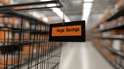 Massive discount event shoppers delight warehouse sale promotional signage modern retail space interior wide angle view