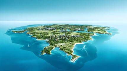Fototapeta premium Aerial View of a Lush Tropical Island in the Ocean