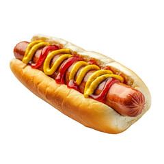 Delicious hot dog with ketchup and mustard in soft bun, perfect for picnics and barbecues. Enjoy this classic snack at any outdoor gathering