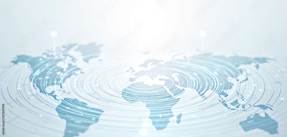 Poster modern digital background features point global network connection on world map. abstract design wit