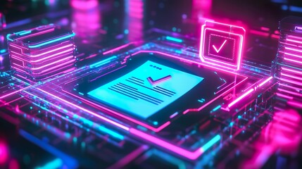 Futuristic Circuit Board with AI Processor and Neon Lights