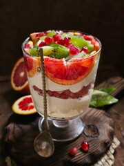 Berry dessert on wooden background