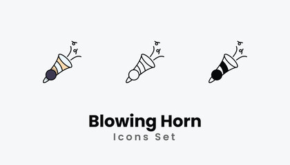 Blowing Horn Icons thin line and glyph vector icon stock illustration
