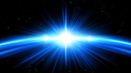 Radiant Blue Burst of Light Explosion in Space Artistic Composition with Stars Digital Design