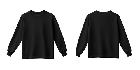 black long sleeve t-shirt template, front and back view, mockup concept
