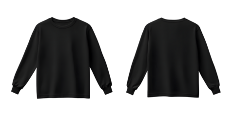 black long sleeve t-shirt template, front and back view, mockup concept