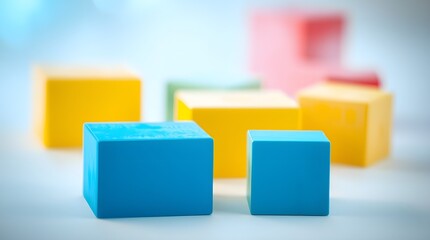 Obraz premium stock photo Wet rainy scene depicting a close-up of colorful wooden blocks on a white surface.