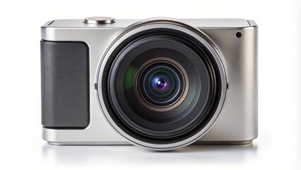 Silver Compact Camera on White Background