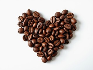 Obraz premium Roasted coffee beans forming a heart shape on white background