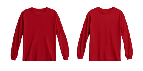 red long sleeve t-shirt template, front and back view, mockup concept