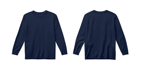 navy blue long sleeve t-shirt template, front and back view, mockup concept