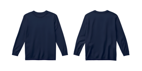 navy blue long sleeve t-shirt template, front and back view, mockup concept