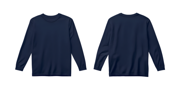 navy blue long sleeve t-shirt template, front and back view, mockup concept