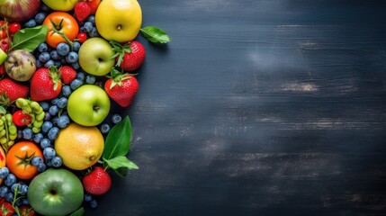 Colorful fruits arranged with space for text