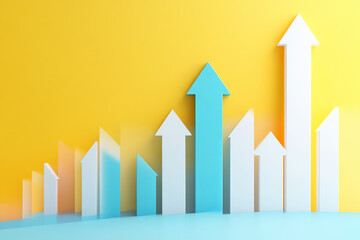 Growth up arrow chart 3d direction icon isolated on white success forward symbol background