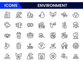 Environment icon set. Containing recycling, plant, nature, eco, earth, green energy, trees, ecology and more collection