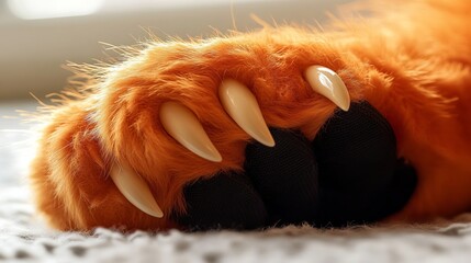 Closeup Orange Furry Paws Sharp Claws Cat Pet Animal Soft Fluffy Texture Adorable Kitten Paws Cute Orange Cat Paws red leg art foot body macro nails  