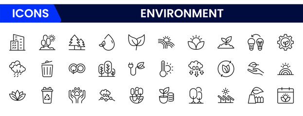 Environment icon set. Containing recycling, plant, nature, eco, earth, green energy, trees, ecology and more collection