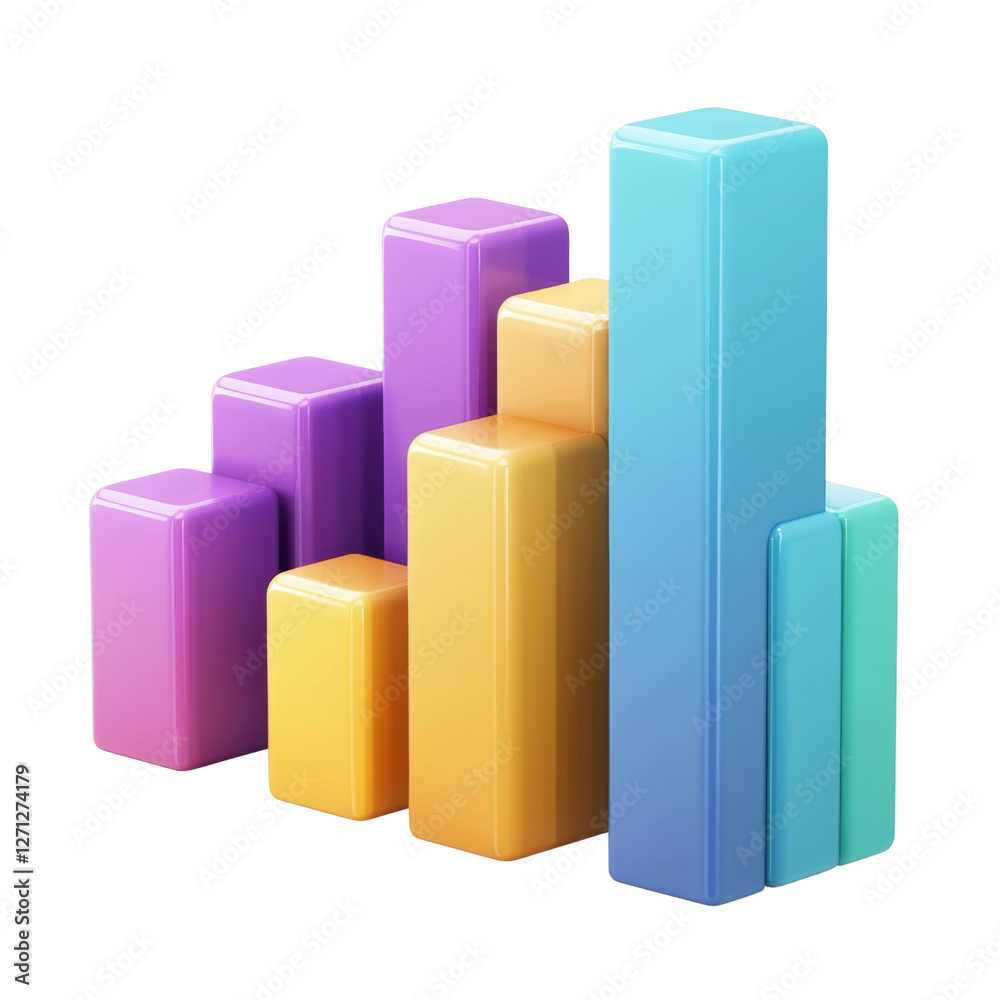 Poster colorful 3d bar graph representing data visualization and analysis. vibrant colors of purple, orange
