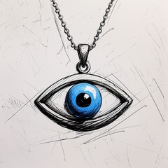 sketch of evil eye necklace on plain white background