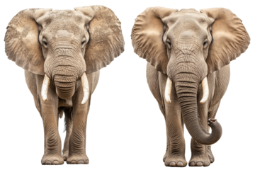 A majestic African elephant stands against a black background, showcasing its massive size, wrinkled skin, large ears, and curved tusks.