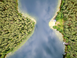 Drone photo of Lake Aviris in Druskininkai Municipality, Alytus County of Lithuania