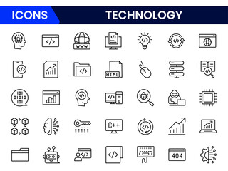 Technology line icons collection. Thin outline icons pack. UI icon collection. Set of line web pictogram.