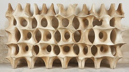 Abstract Beige Sculptural Wall Panel Organic Forms Subtle Light. AI Generated