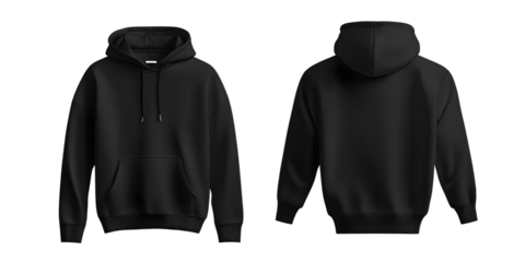 black hoodie sweater jacket template, front and back view, mockup concept