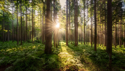 Obraz premium sun rays in the forest