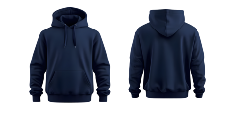navy blue hoodie sweater jacket template, front and back view, mockup concept
