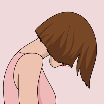 Woman with Bob Haircut Looking Down
