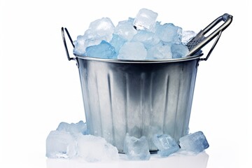 Metal bucket ice white background freshness.