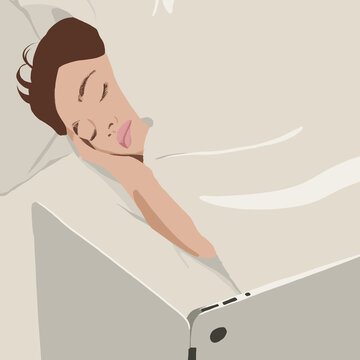 Young Woman Sleeping on a Bed