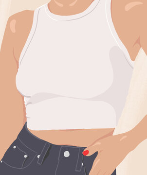 Woman Wearing a White Tank Top Close-Up