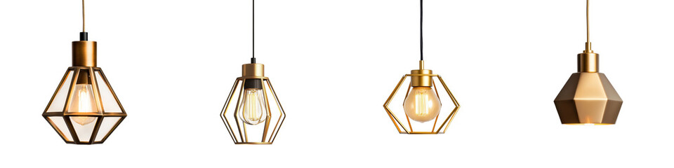 Elegant metallic geometric pendant lamps hanging in a modern and minimalist interior design setting providing a warm and ambient lighting solution for home or commercial spaces