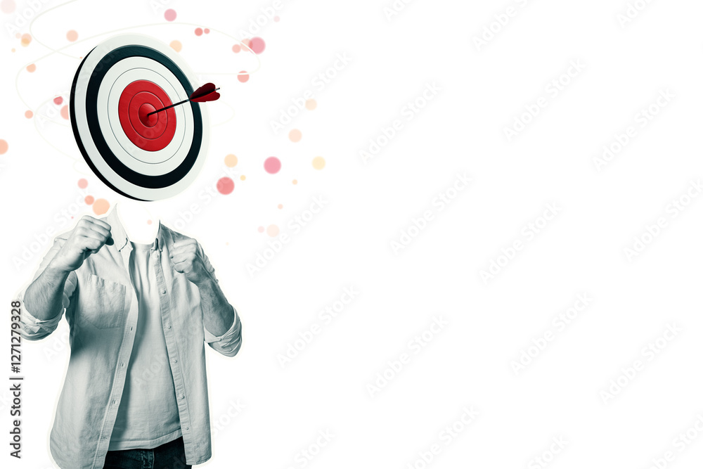 Aufkleber surreal concept of a man with a target for a head, hit by an arrow, symbolizing focus and goals, on 
